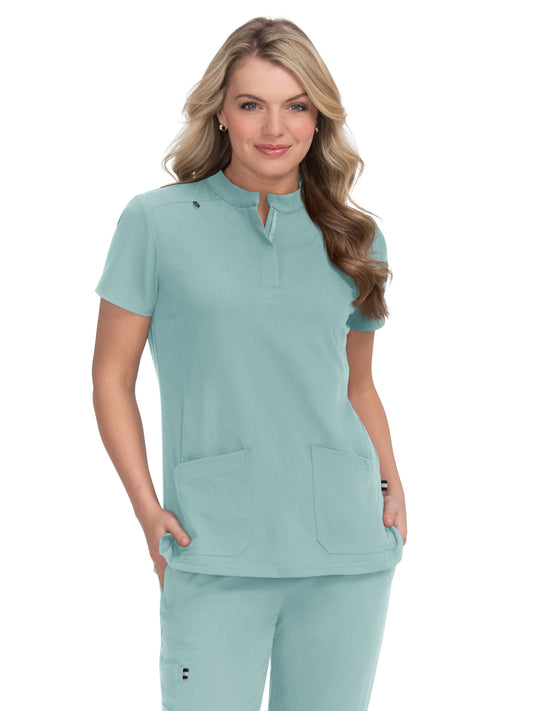 Women's 4-Pocket Zipper-Neck Mandarin Collar Driven Scrub Top