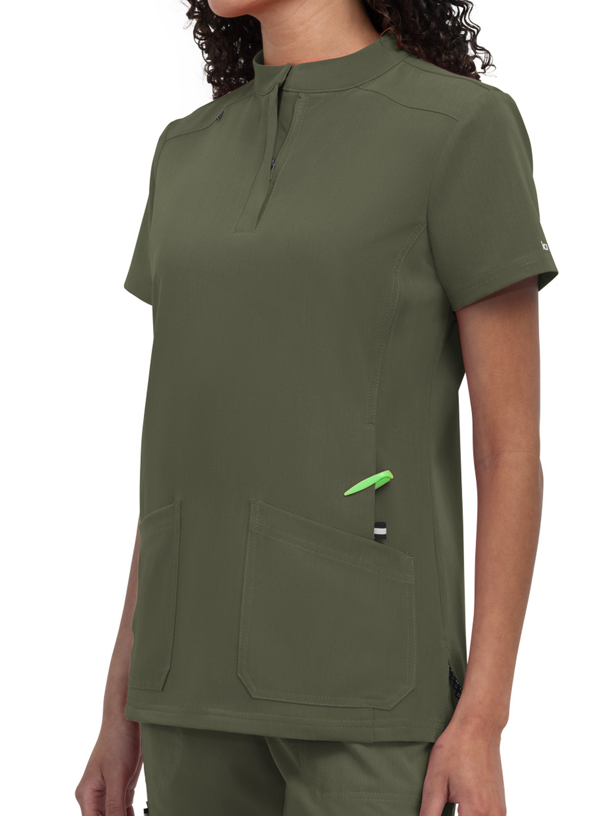 Women's 4-Pocket Zipper-Neck Mandarin Collar Driven Scrub Top