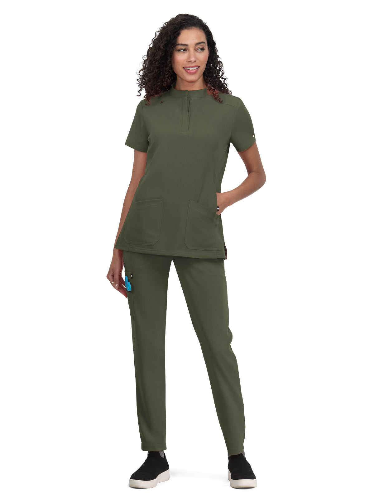 Women's 4-Pocket Zipper-Neck Mandarin Collar Driven Scrub Top