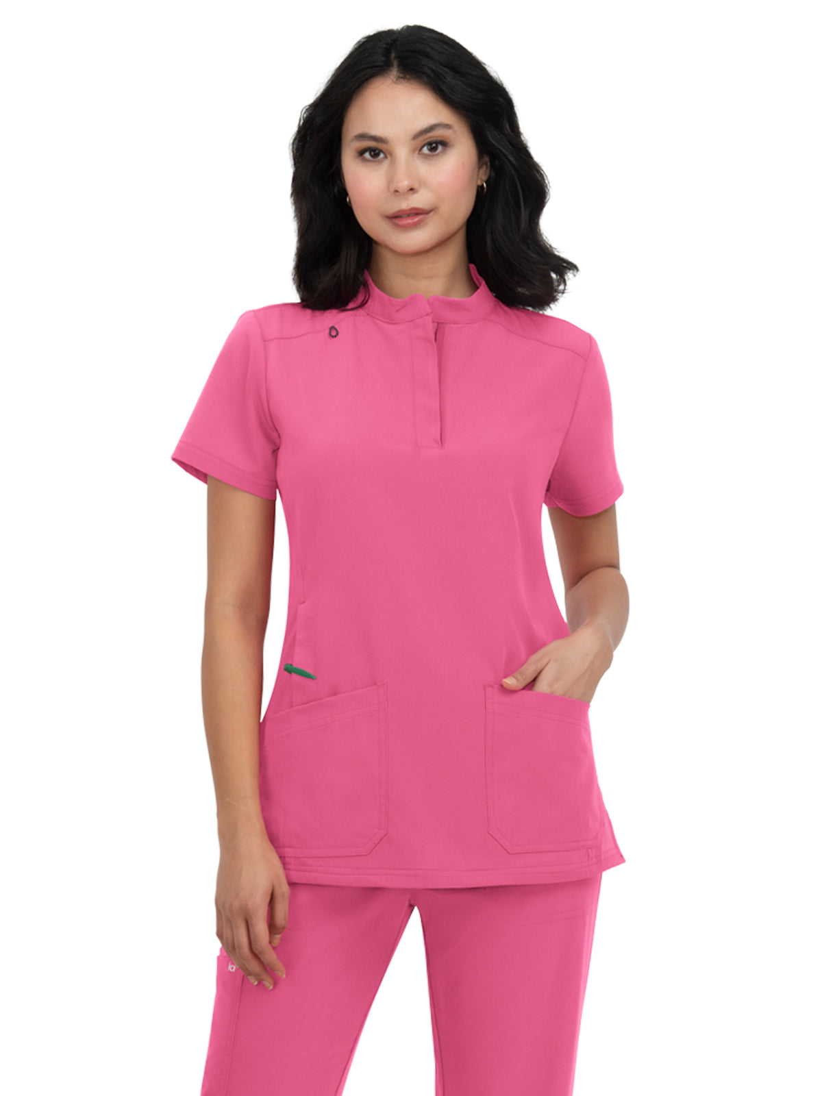 Women's 4-Pocket Zipper-Neck Mandarin Collar Driven Scrub Top