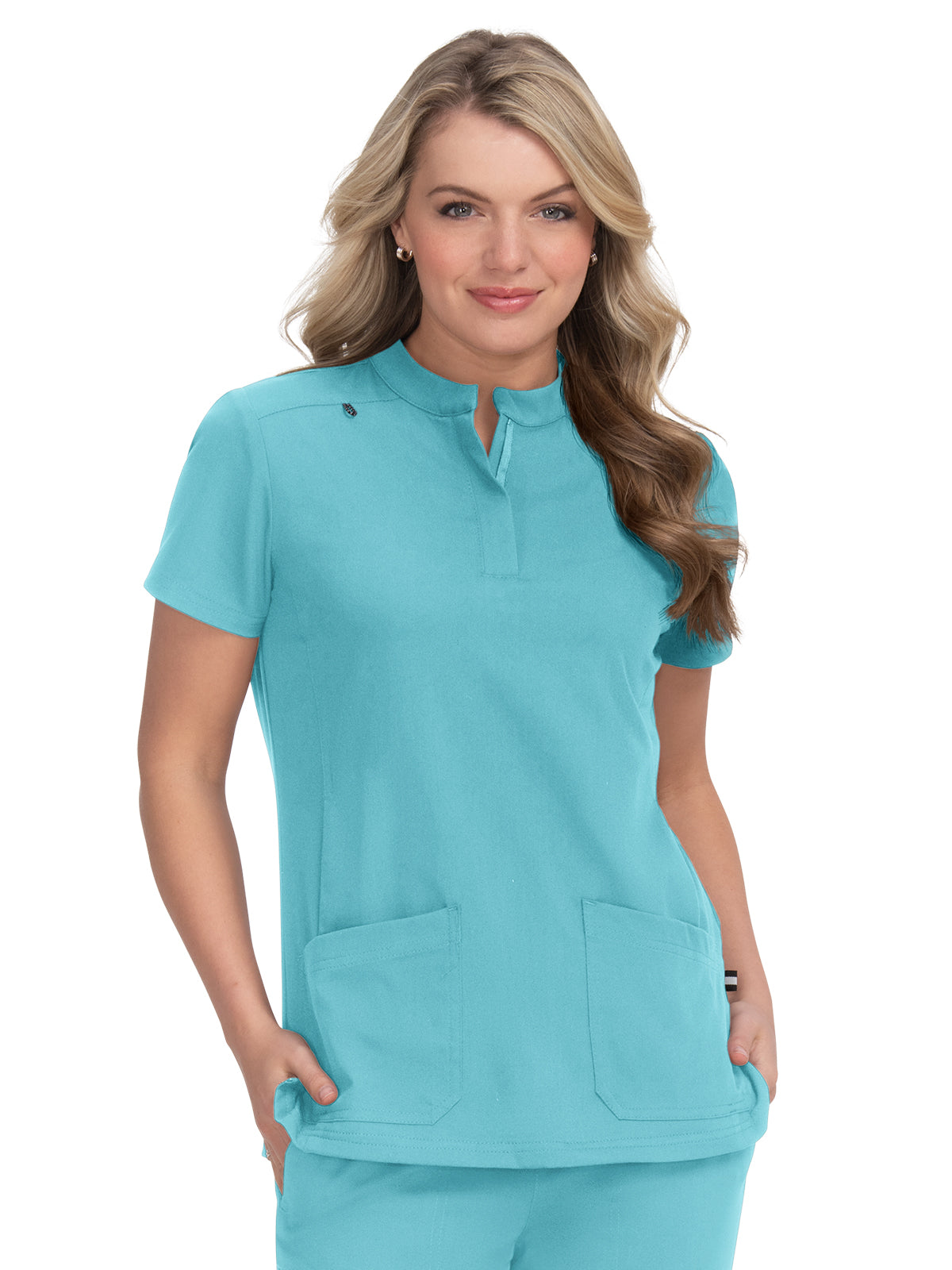 Women's 4-Pocket Zipper-Neck Mandarin Collar Driven Scrub Top