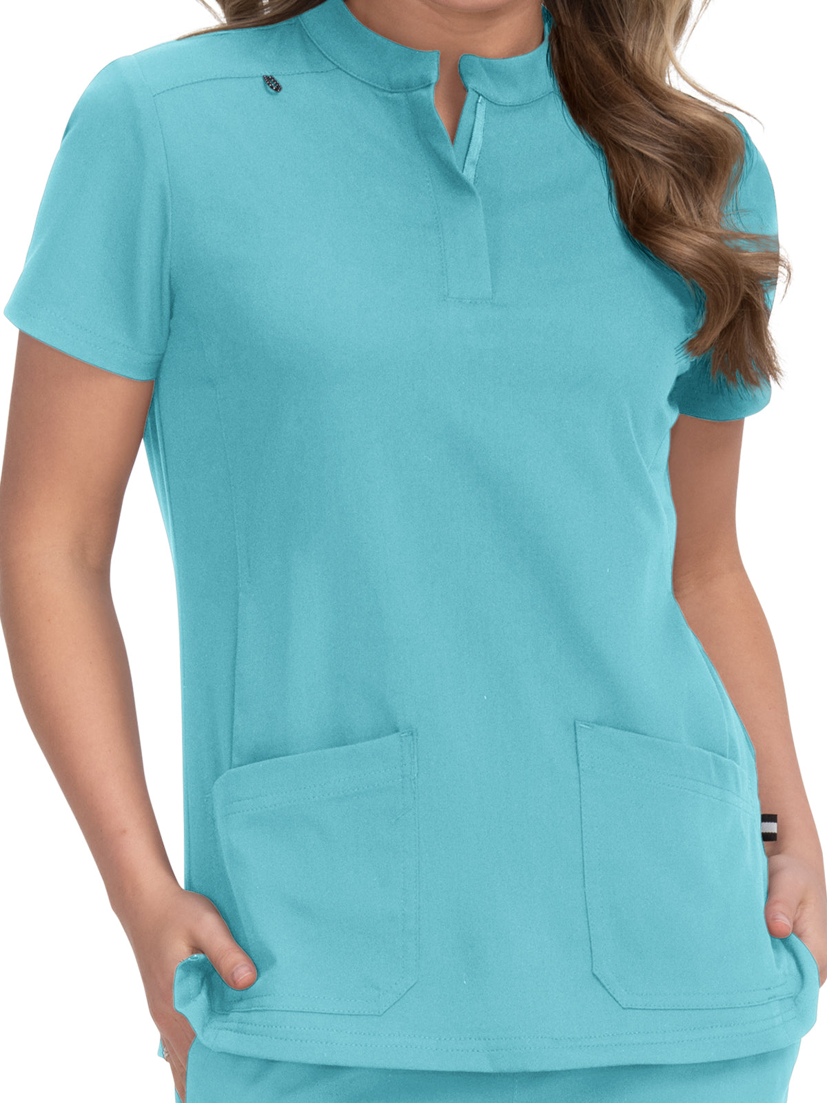 Women's 4-Pocket Zipper-Neck Mandarin Collar Driven Scrub Top