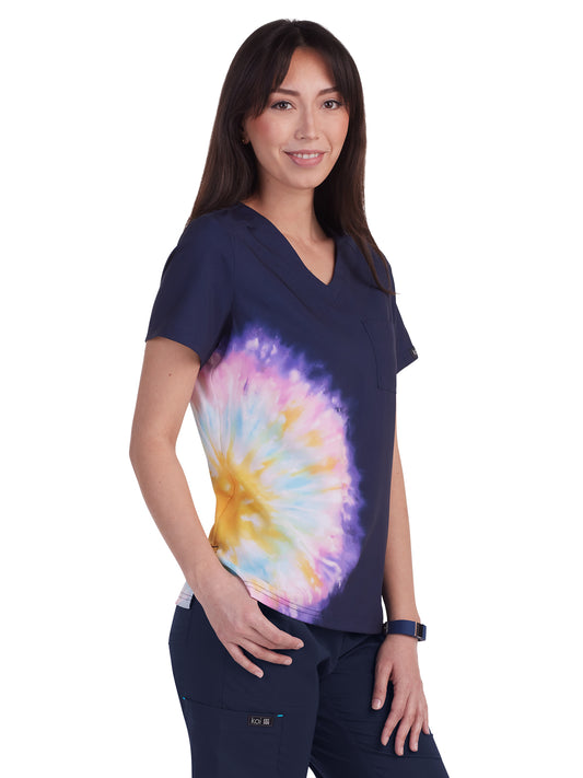 Women's Tie Dye V-Neck Stretch Lani Scrub Top