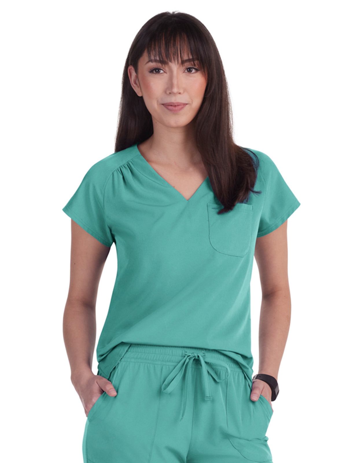 Women's 1-Pocket Heart-Shaped Neckline Eco-Friendly Kailani Scrub Top