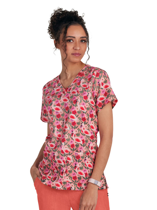 Women's 3-Pocket Print Rosalie Scrub Top