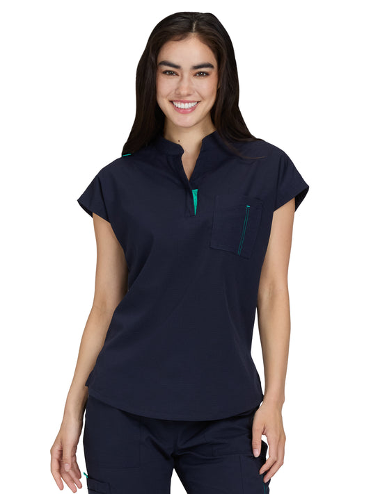 Women's Zipper Neck Combo Chest Pocket Catrin Scrub Top