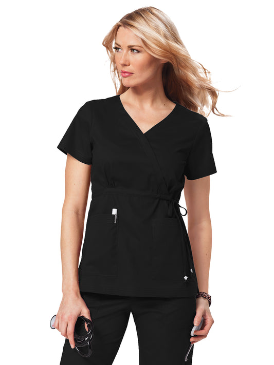 Women's 2-Pocket Adjustable Front-Tie Mock-Wrap Katelyn Scrub Top