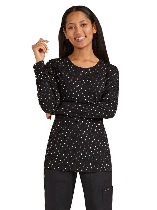 Women's Foil-Printed Crewneck Long Sleeve Underscrub Tee