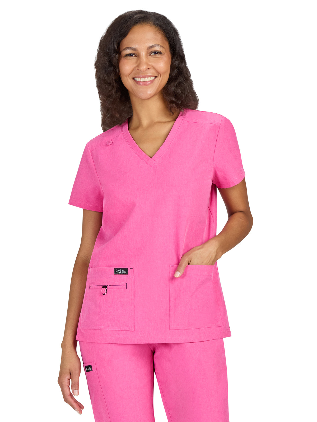Women's 4-Pocket Stretch V-Neck Becca Top - 373 - Heather Pink Lemonade