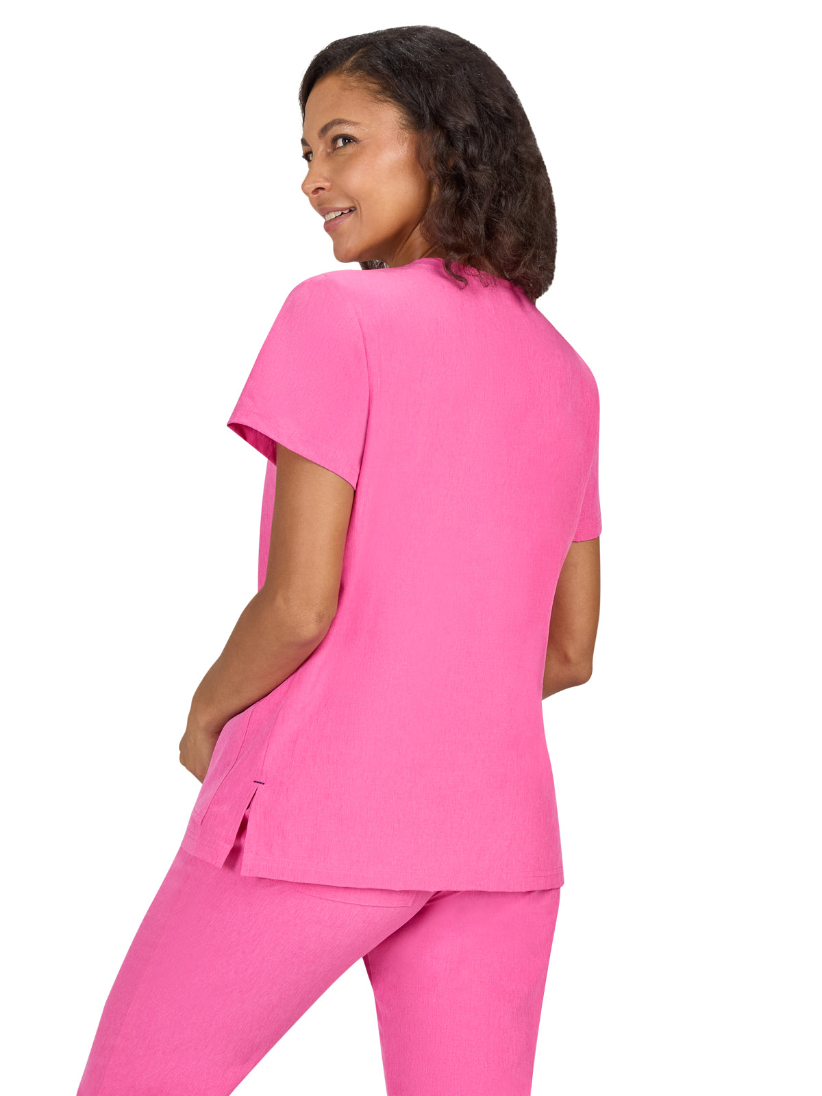 Women's 4-Pocket Stretch V-Neck Becca Top - 373 - Heather Pink Lemonade
