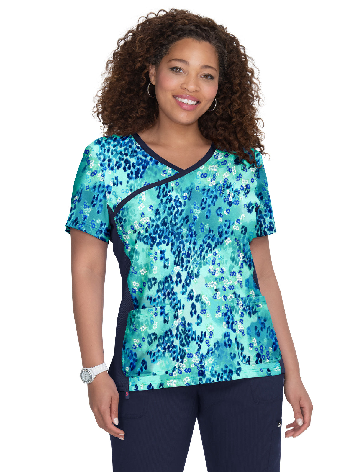 Women's 3-Pocket Mock-Wrap Stretch Print Raquel Scrub Top