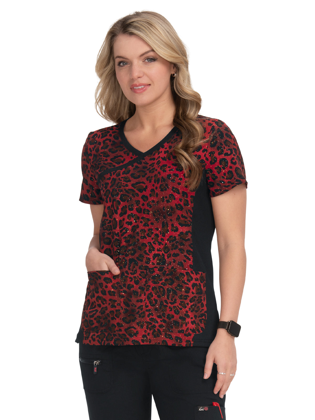 Women's 3-Pocket Mock-Wrap Stretch Print Raquel Scrub Top