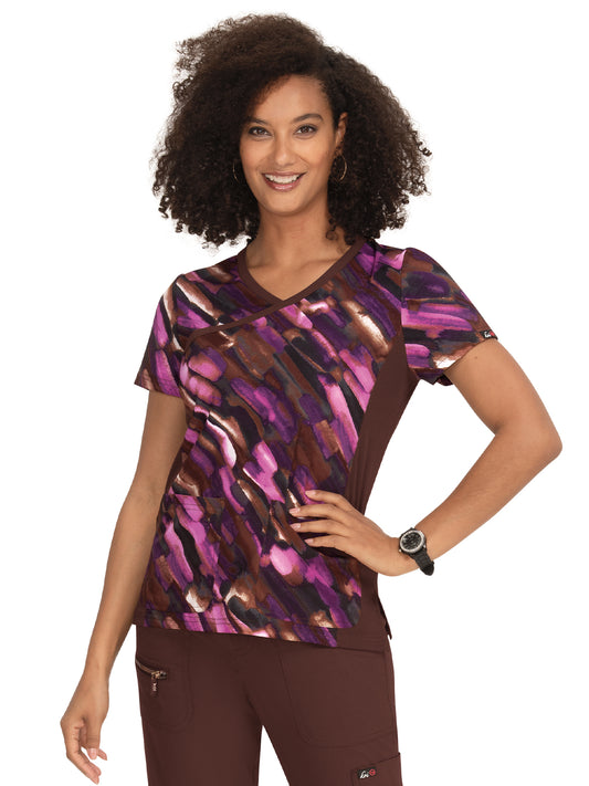 Women's 3-Pocket Mock-Wrap Stretch Print Raquel Scrub Top