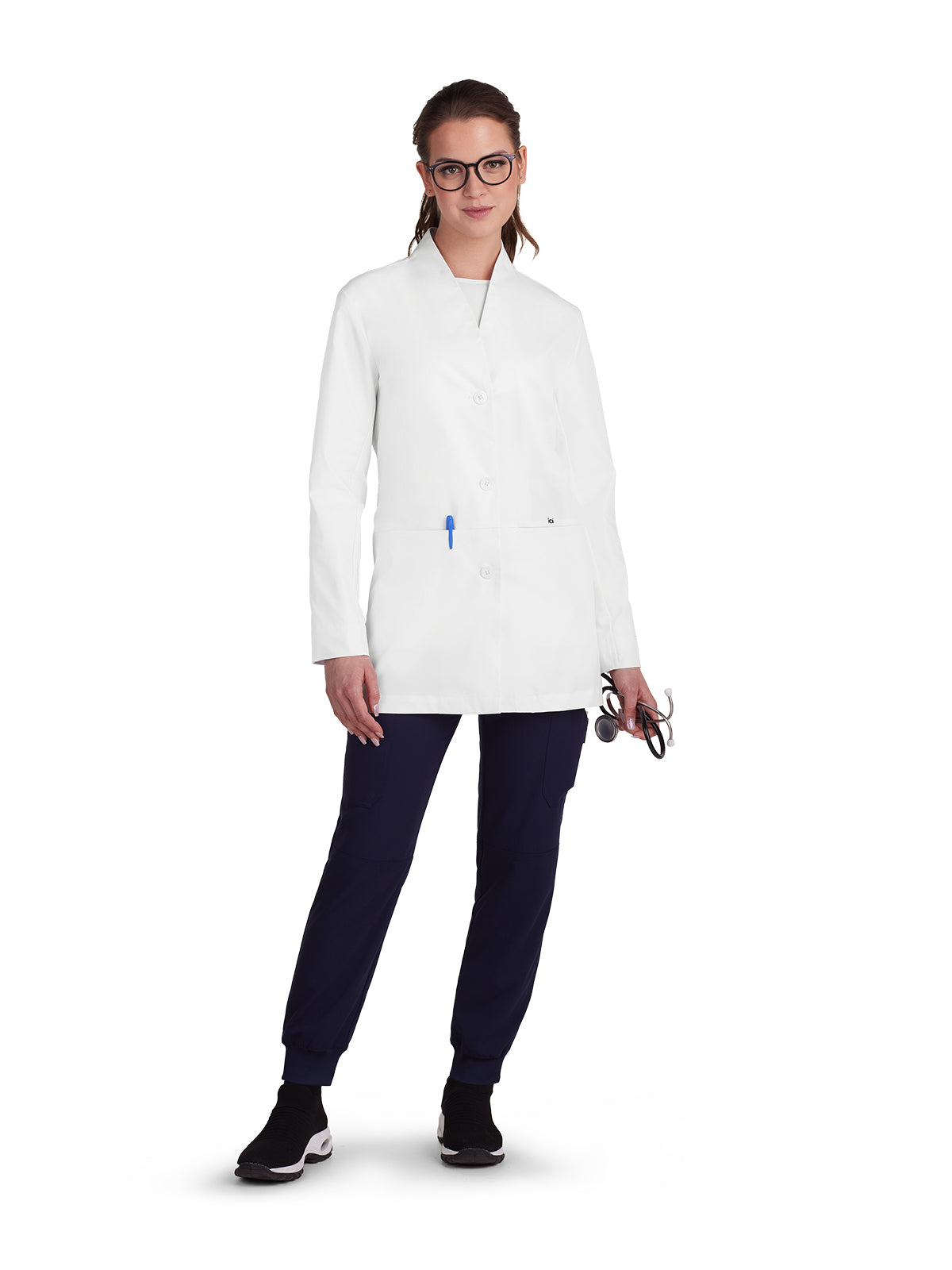 Women's Collarless Pearlized Button-Front Care Lab Coat