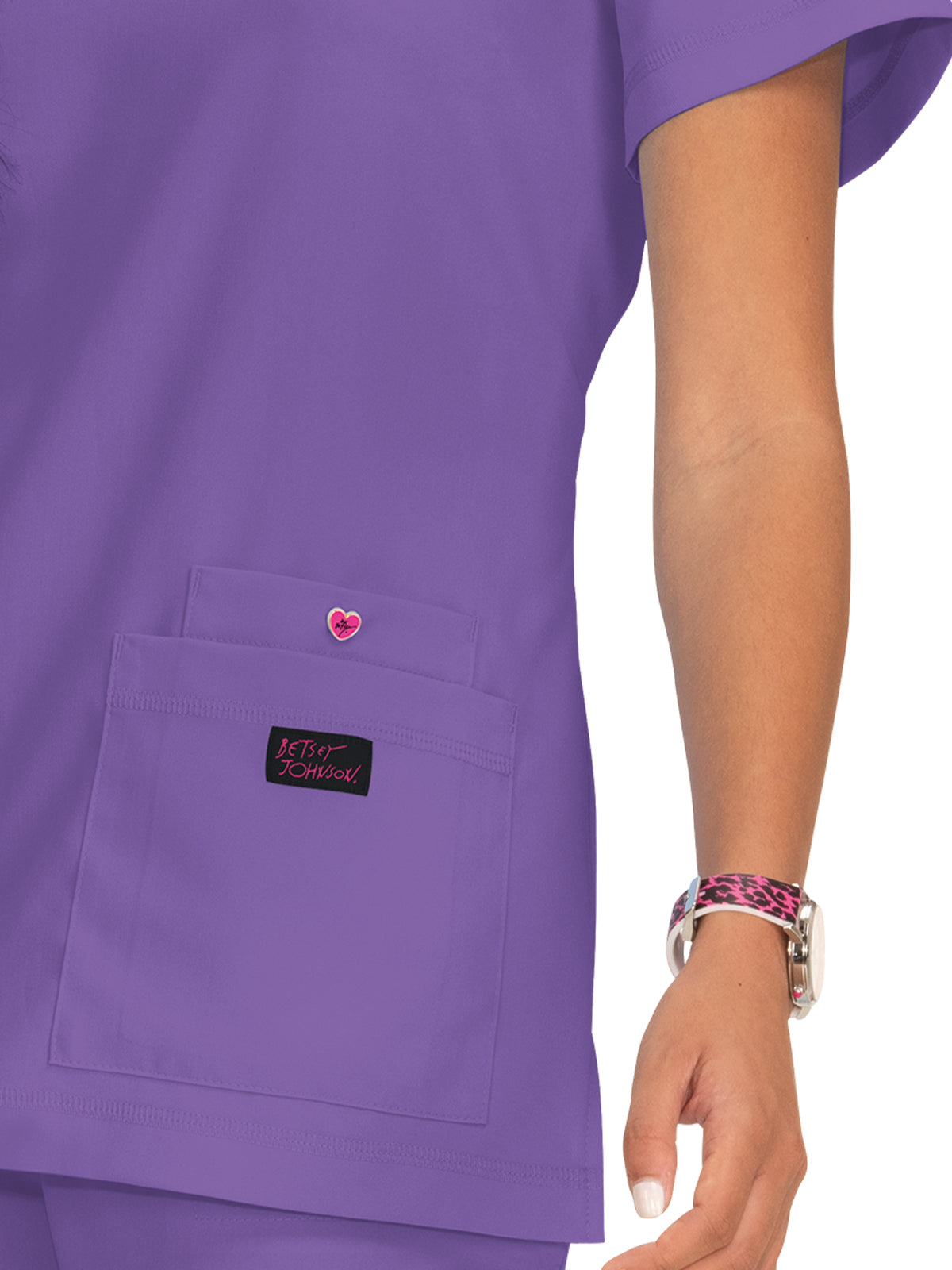 Women's 3-Pocket Snap-Button Placket V-Neck Freesia Scrub Top