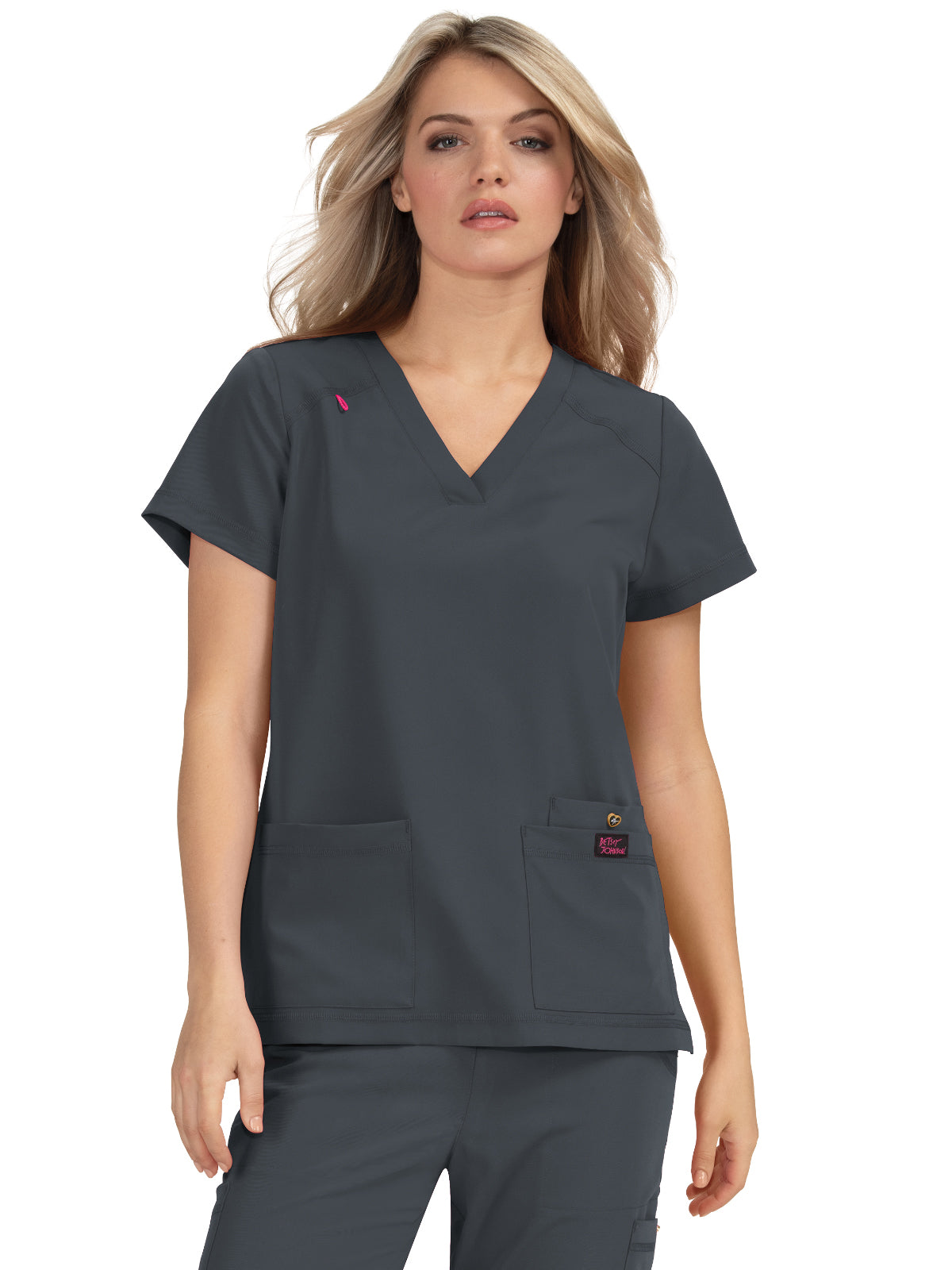 Women's 3-Pocket Snap-Button Placket V-Neck Freesia Scrub Top