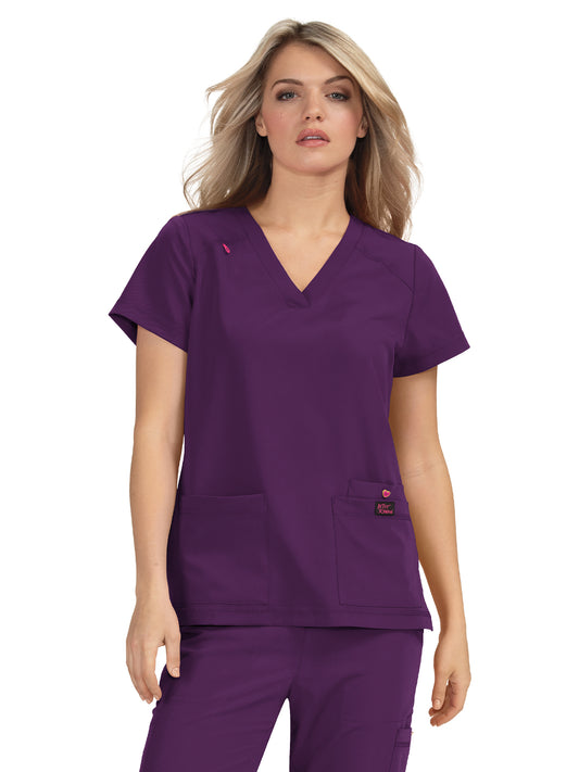 Women's 3-Pocket Snap-Button Placket V-Neck Freesia Scrub Top