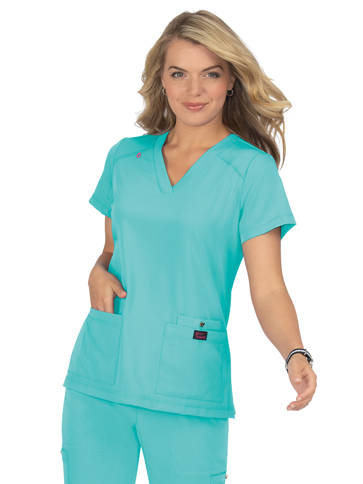 Women's 3-Pocket Snap-Button Placket V-Neck Freesia Scrub Top