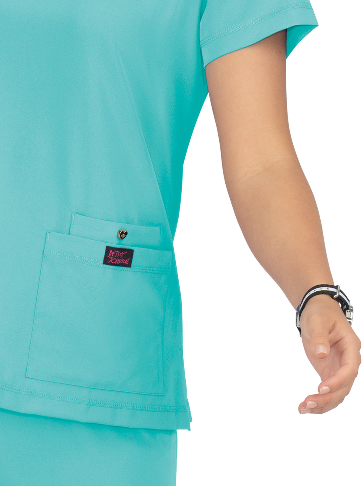 Women's 3-Pocket Snap-Button Placket V-Neck Freesia Scrub Top