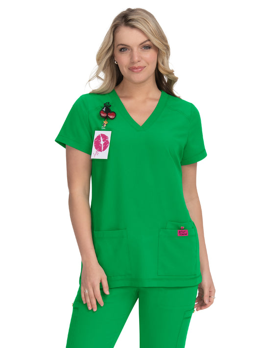 Women's 3-Pocket Snap-Button Placket V-Neck Freesia Scrub Top