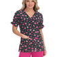 Women's 2-Pocket Heart-Shaped Neck Print Canola Scrub Top