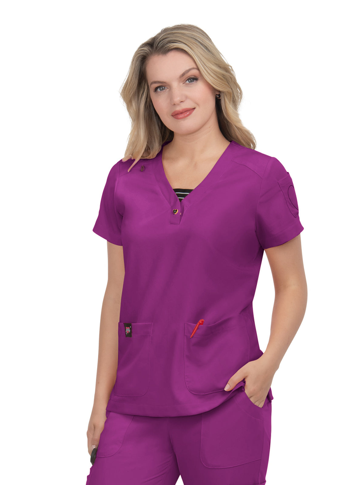 Women's 3-Pocket Striped Trim Kennedia Scrub Top