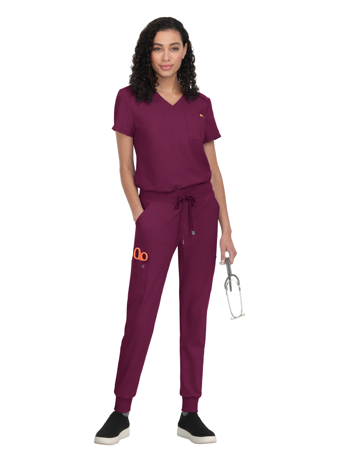 Women's 2-Pocket V-Neck Tuck-In Aura Top - C100 - Wine