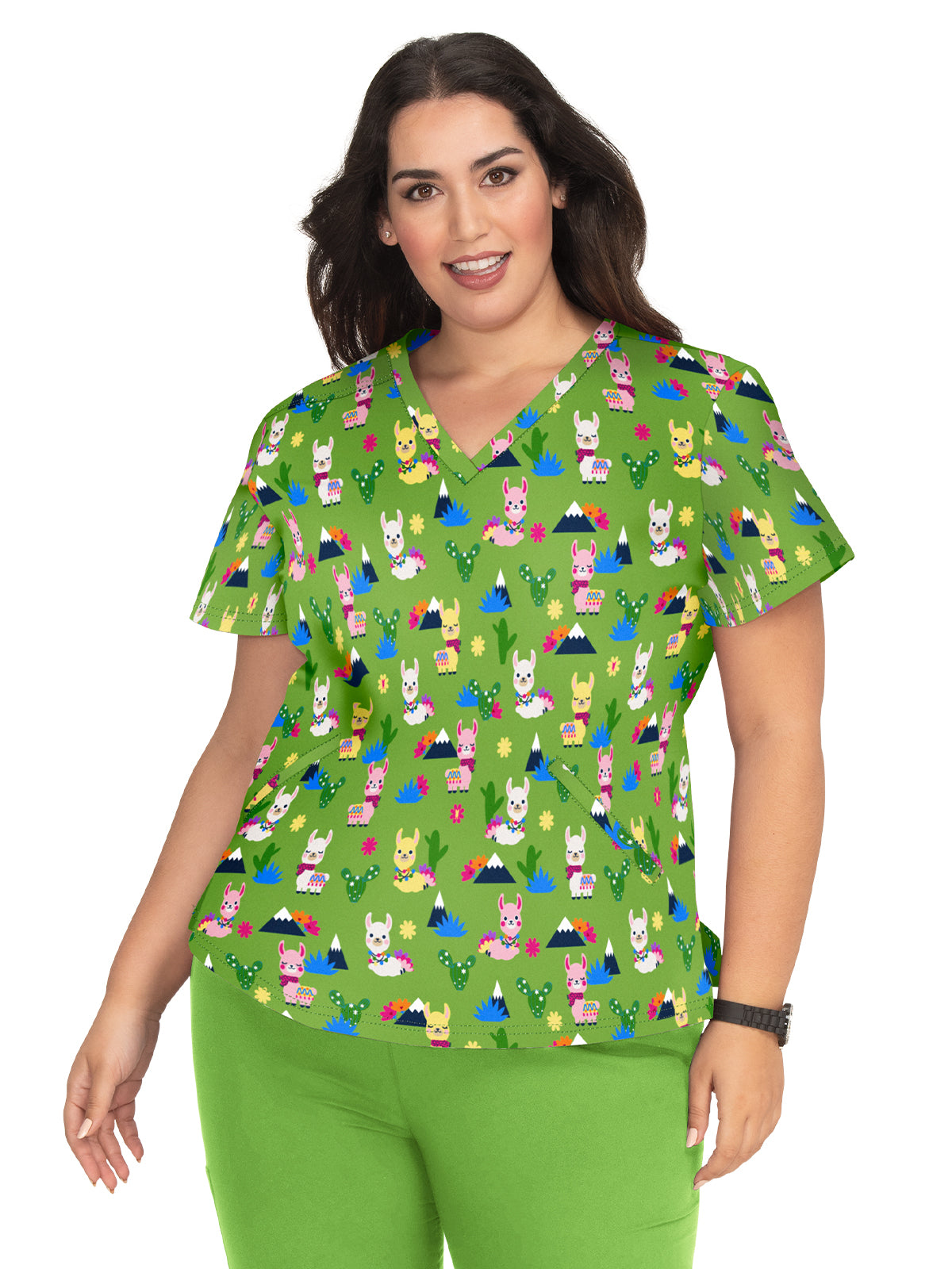 Women's 2-Pocket Stretch Print Doll Scrub Top