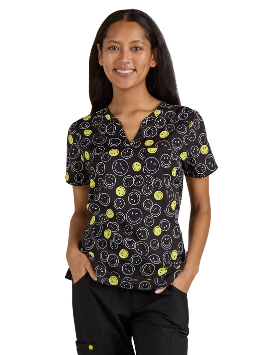 Women's Printed Split-Neck Amazed Scrub Top