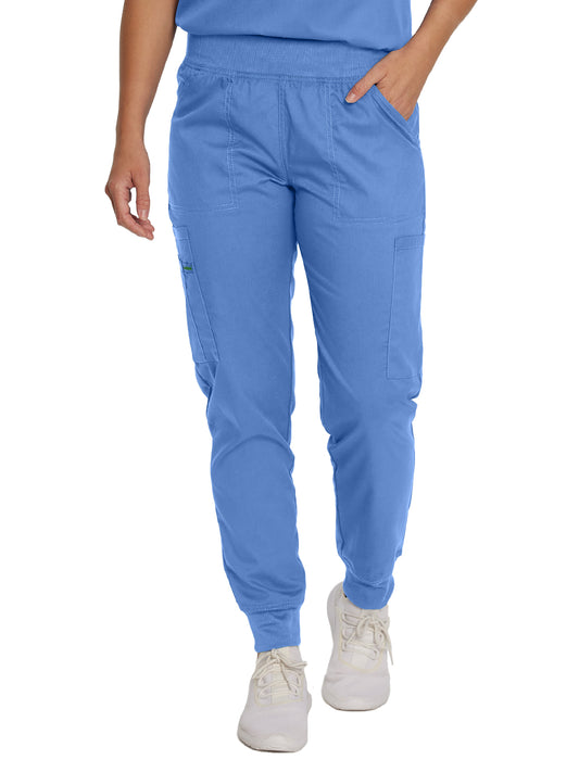 Women's 7-Pocket Mid-Rise Knit Yoga Waist Jogger Scrub Pant