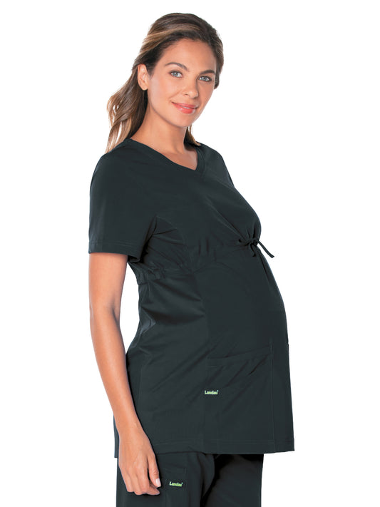 Women's 3-Pocket Adjustable Drawstring Empire Waist V-Neck Maternity Scrub Top