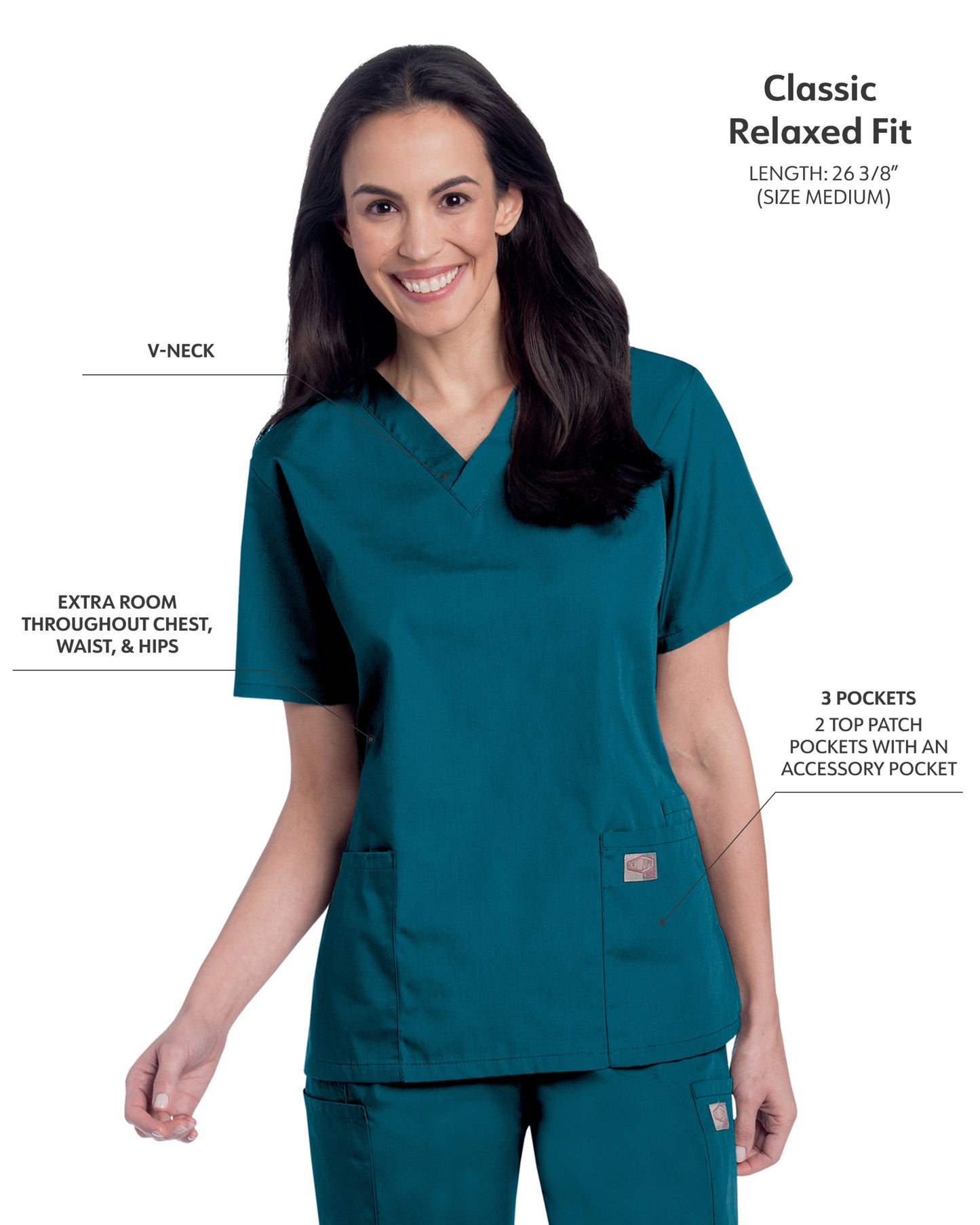 Women's 3-Pocket Clean Back V-Neck Scrub Top