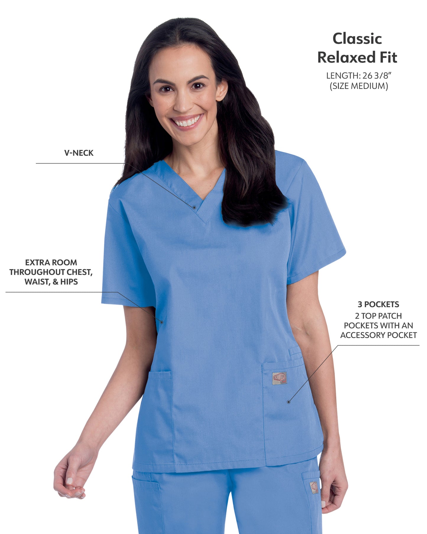 Women's 3-Pocket Clean Back V-Neck Scrub Top