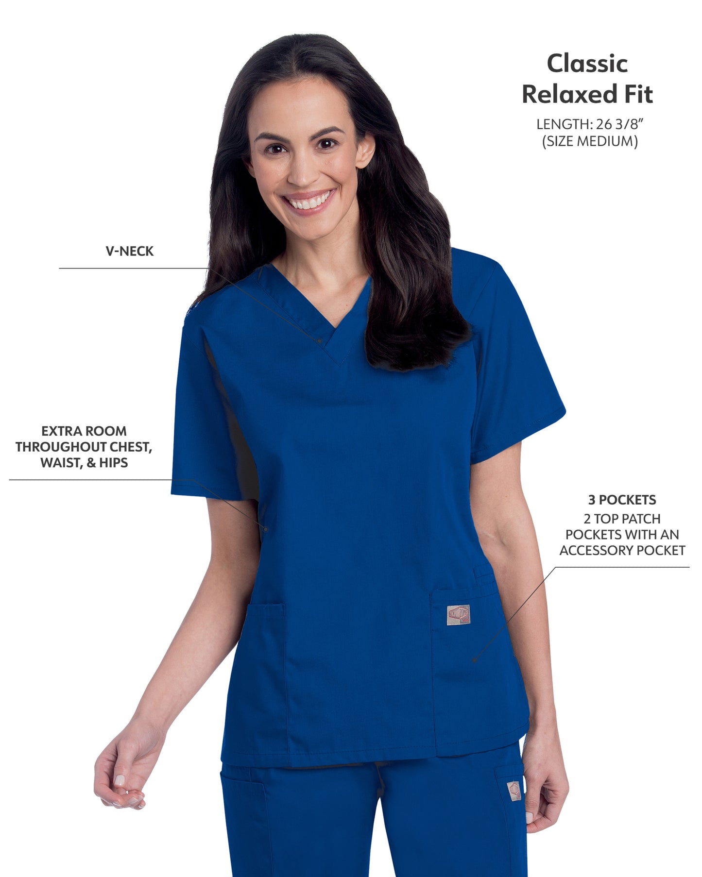 Women's 3-Pocket Clean Back V-Neck Scrub Top