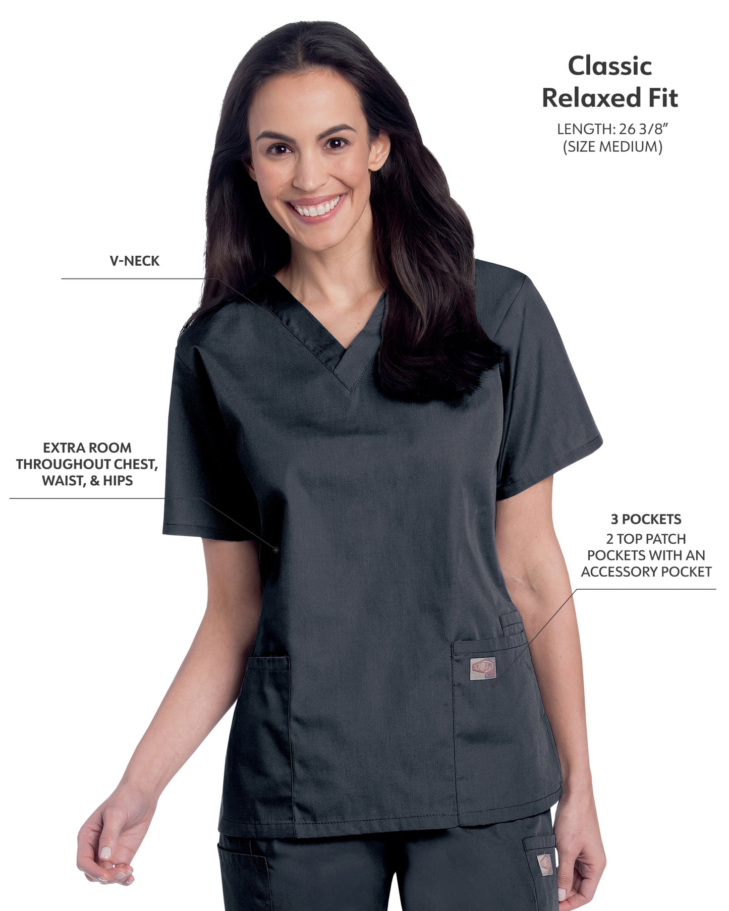 Women's 3-Pocket Clean Back V-Neck Scrub Top