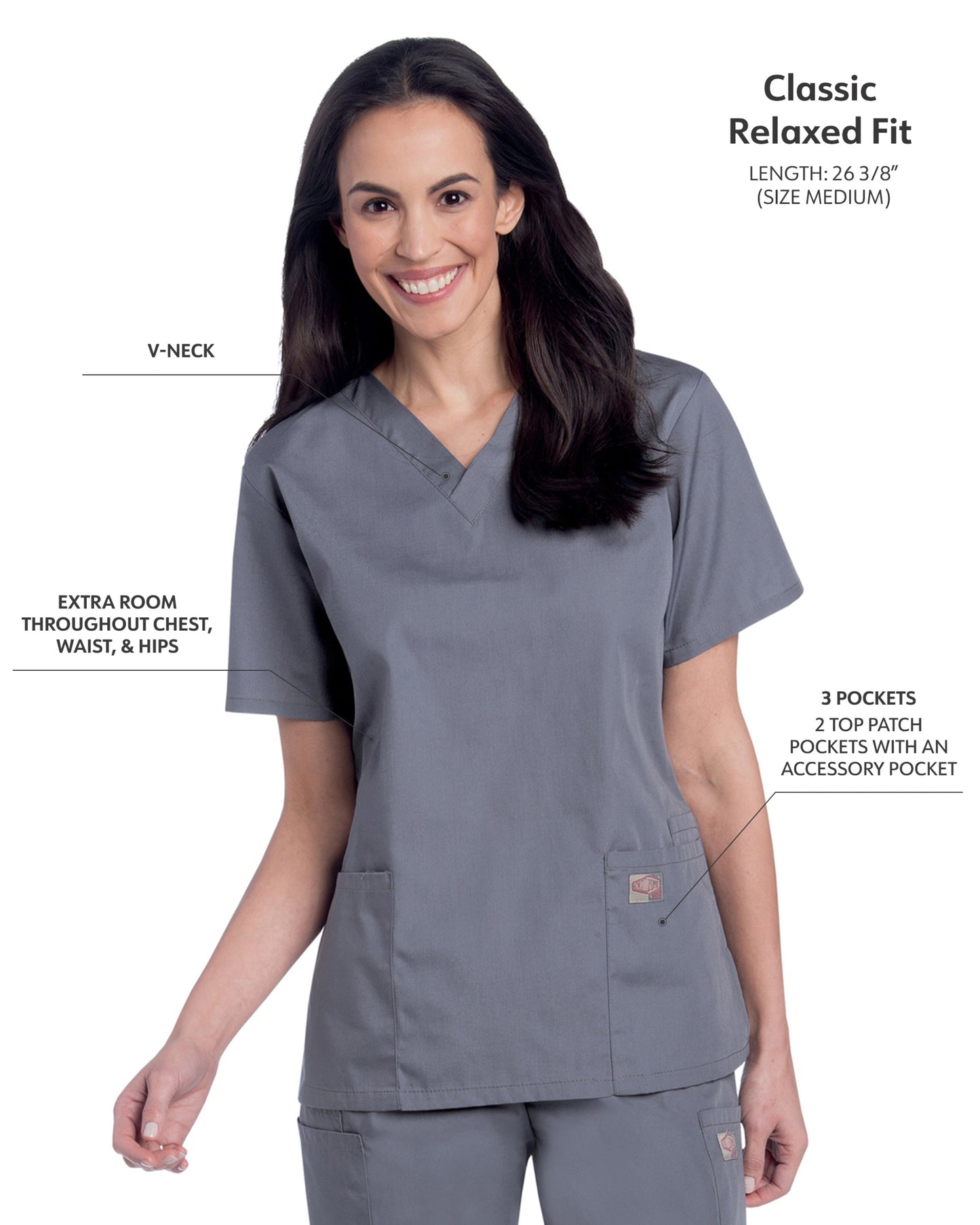 Women's 3-Pocket Clean Back V-Neck Scrub Top