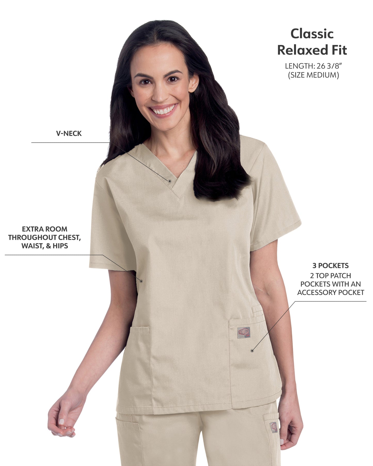 Women's 3-Pocket Clean Back V-Neck Scrub Top