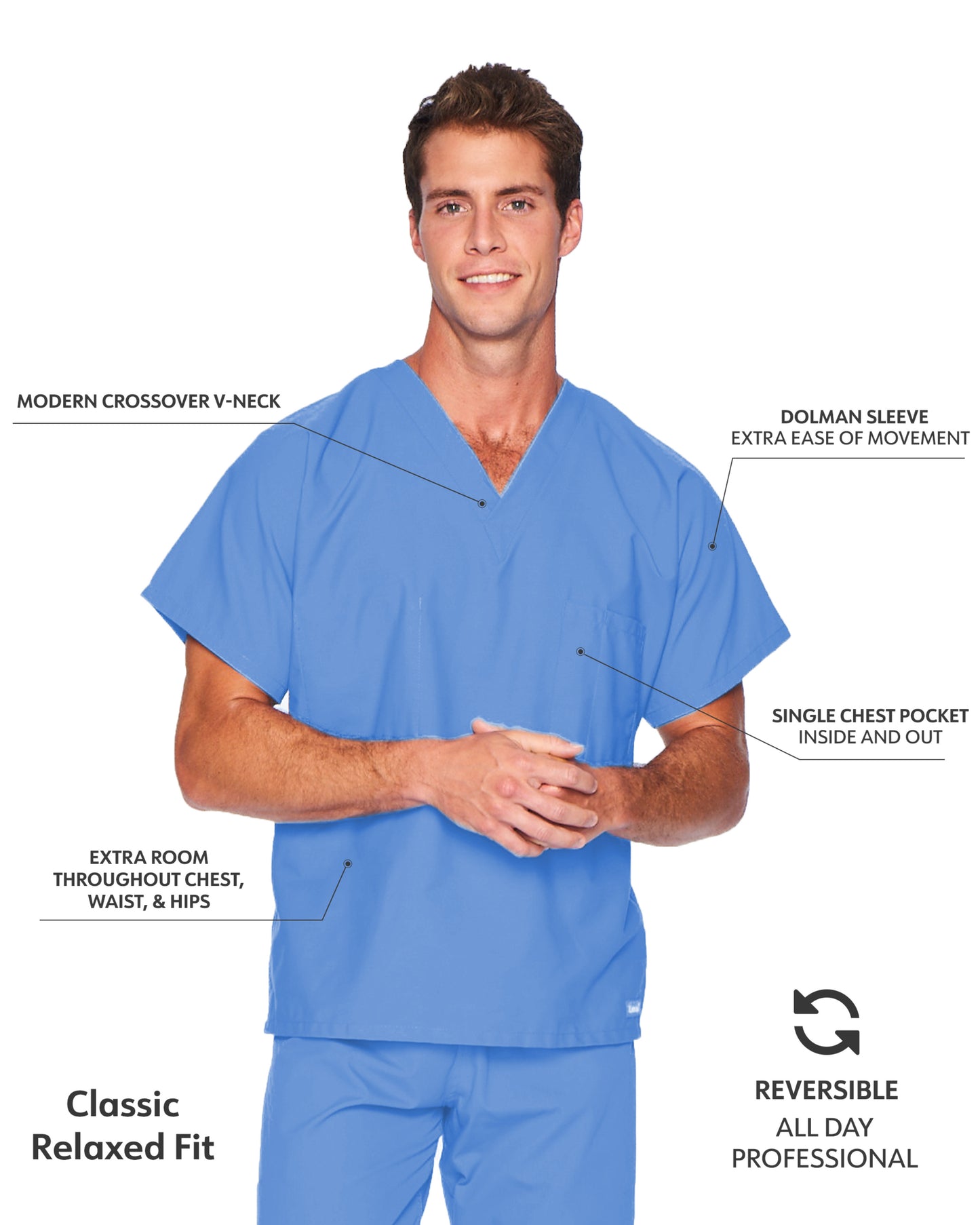 Unisex Reversible 1-Pocket V-Neck Scrub Top