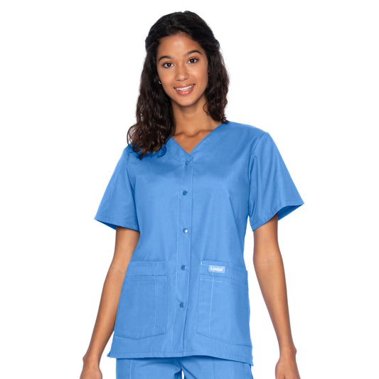 Women's 4-Pocket Snap-Front V-Neck Scrub Top