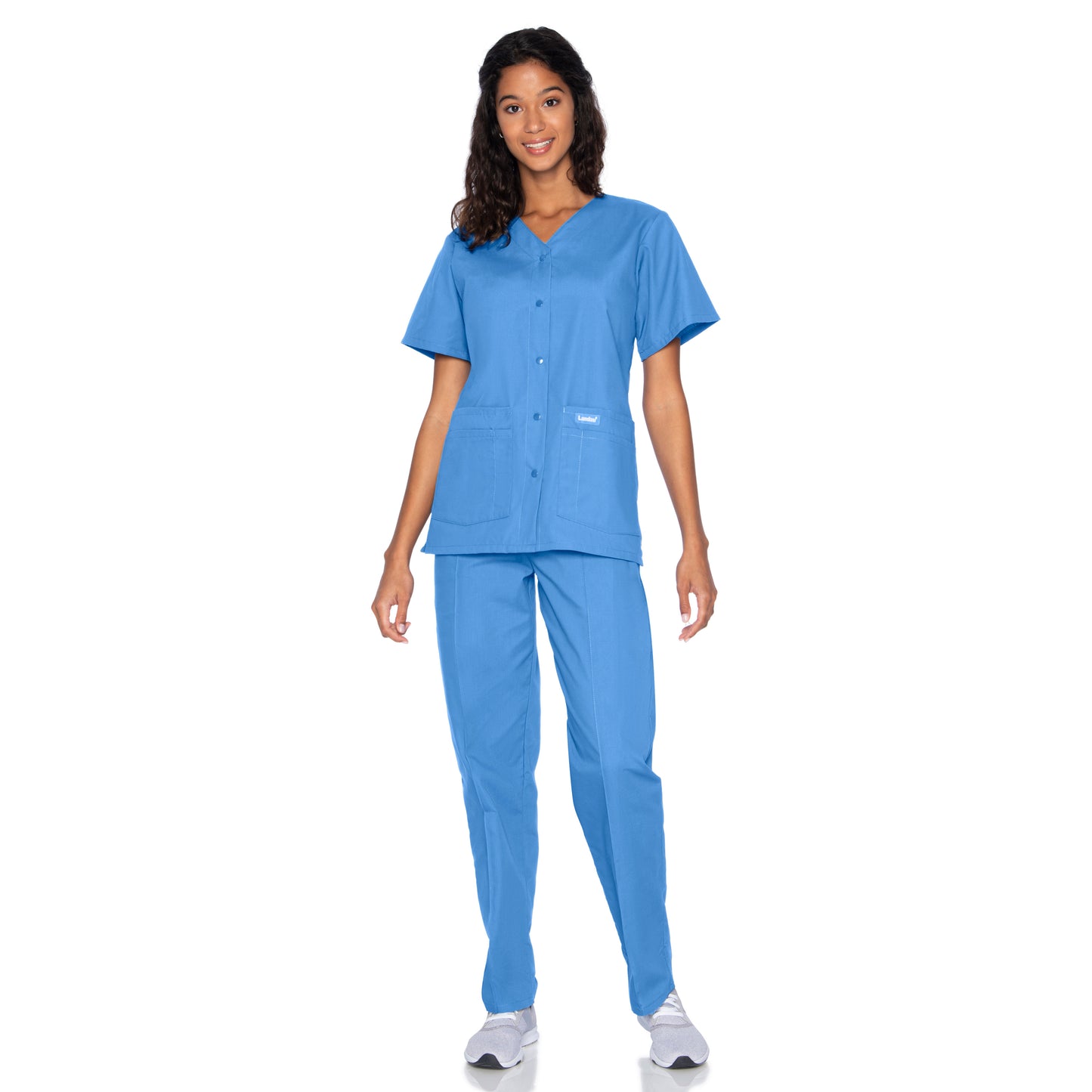 Women's 4-Pocket Snap-Front V-Neck Scrub Top