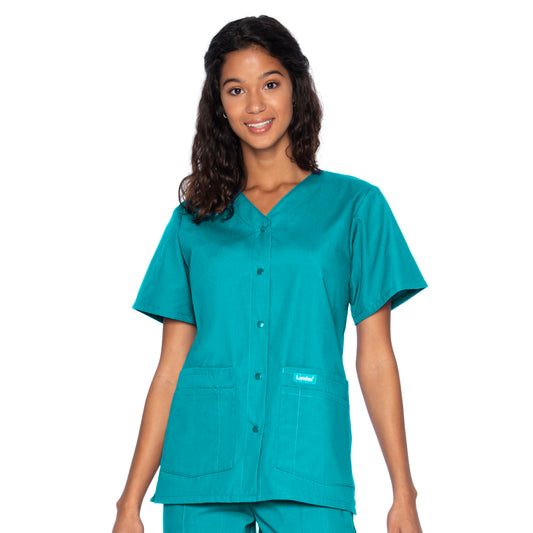 Women's 4-Pocket Snap-Front V-Neck Scrub Top