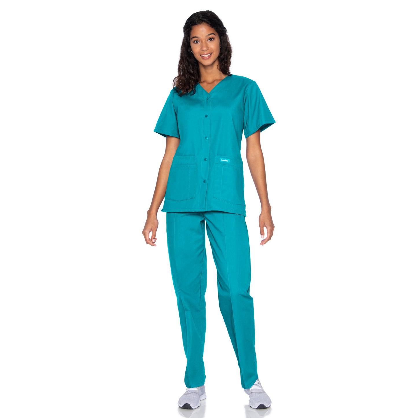 Women's 4-Pocket Snap-Front V-Neck Scrub Top