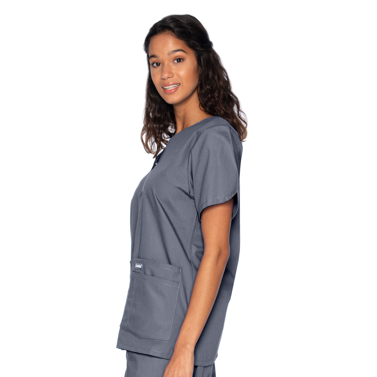 Women's 4-Pocket Snap-Front V-Neck Scrub Top