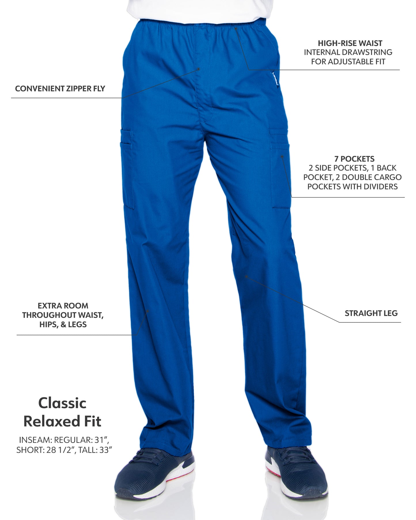 Men's 7-Pocket High-Rise Elastic Waist Cargo Scrub Pant