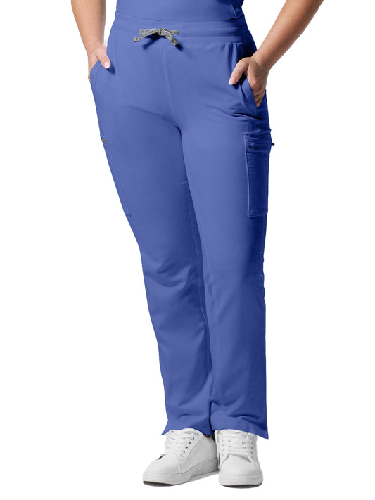 Women's 7-Pocket Mid-Rise Rib-Knit Elastic Waist Cargo Pant