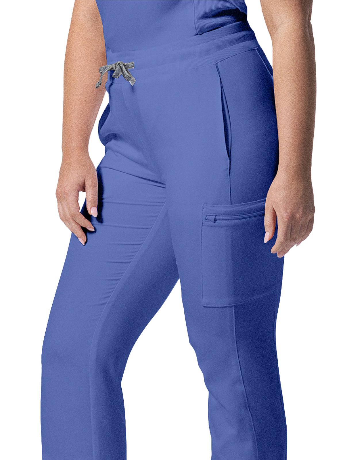 Women's 7-Pocket Mid-Rise Rib-Knit Elastic Waist Cargo Pant