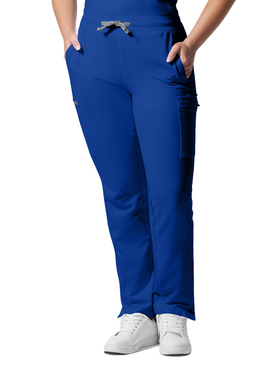 Women's 7-Pocket Mid-Rise Rib-Knit Elastic Waist Cargo Pant