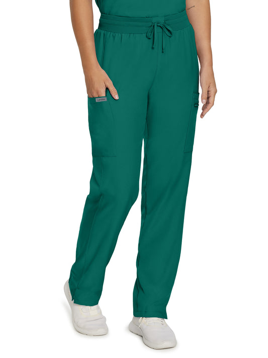 Women's 7-Pocket Mid-Rise Rib-Knit Elastic Waist Cargo Pant