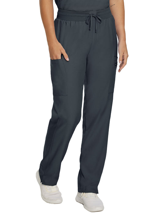 Women's 7-Pocket Mid-Rise Rib-Knit Elastic Waist Cargo Pant