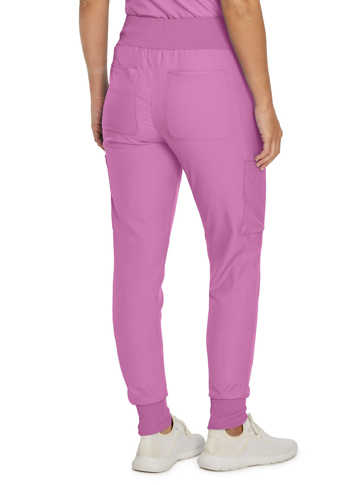 Women's 7-Pocket Mid-Rise Rib-Knit Elastic Waist Cargo Scrub Pant